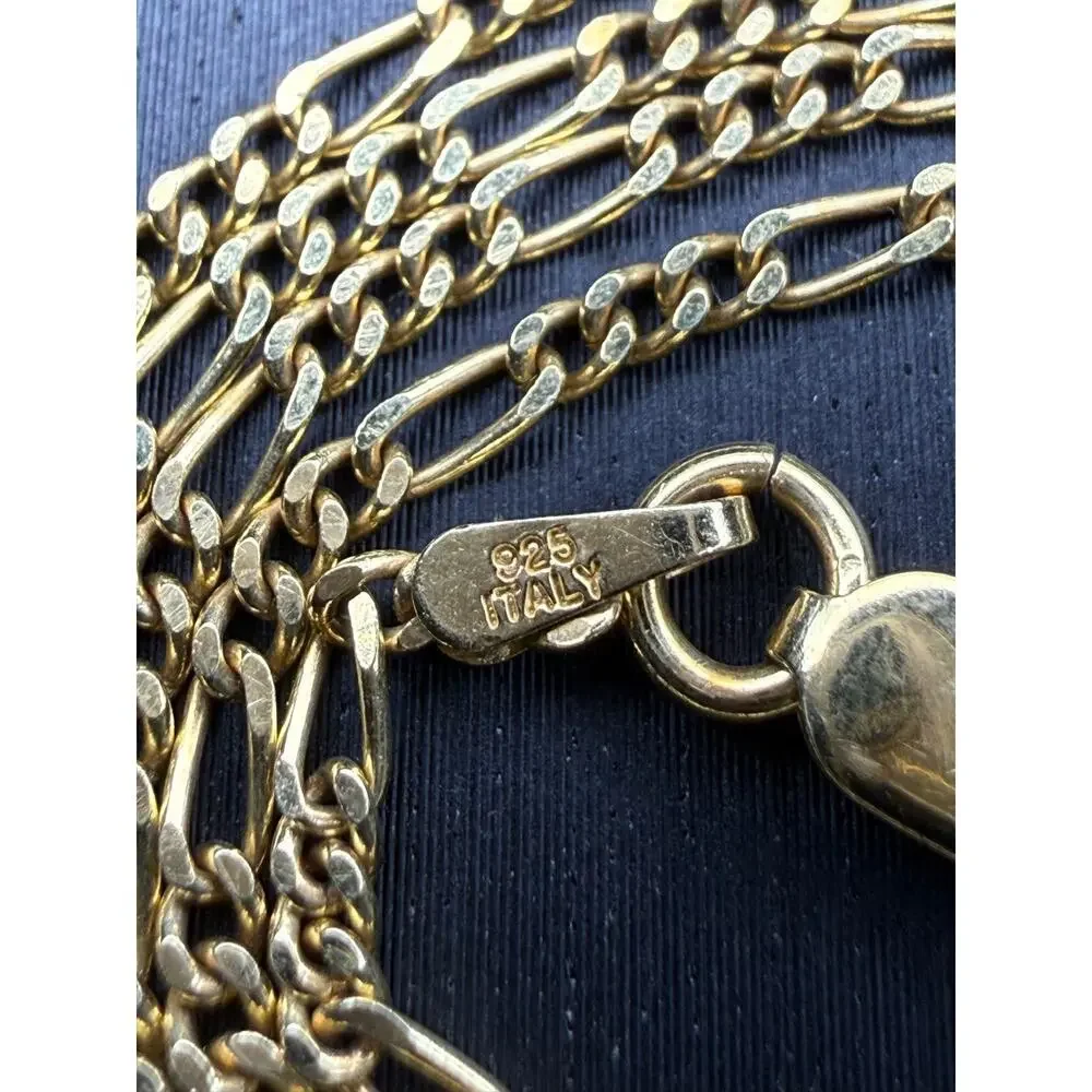 Gold Over Solid Italian 925 Sterling Silver Figaro Chain 16” Long 2mm Wide